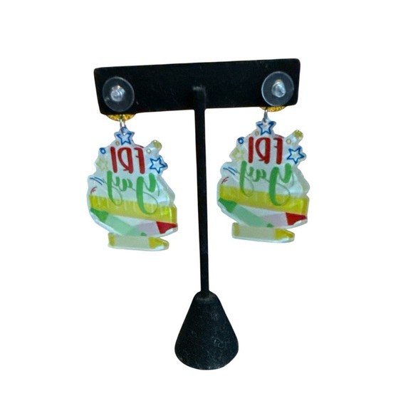 3/$20 Colorful Fri Yay Earrings with Glitter - Picture 5 of 7